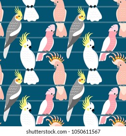 Seamless pattern with cute cartoon parrots