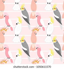 Seamless Pattern With Cute Cartoon Parrots