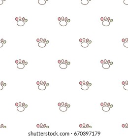 Seamless Pattern of Cute Cartoon Paws on White Background