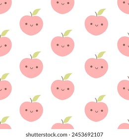Seamless pattern with cute cartoon peach characters. Fruit seamless pattern. Vector illustration in flat style