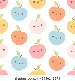 Patrón sin fisuras con personajes de melocotón de dibujos animados lindos. Patrón sin costuras de la fruta. Ilustración vectorial en estilo plano