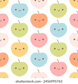 Seamless pattern with cute cartoon peach characters. Fruit seamless pattern. Vector illustration in flat style