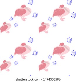 Seamless pattern, cute cartoon pelican and fish, vector clip art
