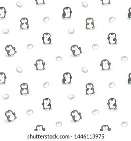 Seamless Pattern of Cute Cartoon Penguin Design on White Background