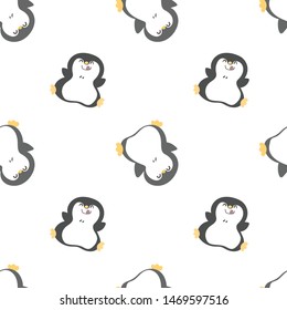 Seamless Pattern with Cute Cartoon Penguin Design on White Background