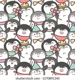 Seamless Pattern of Cute Cartoon Penguin Illustration Design
