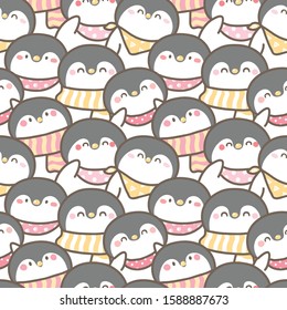 Seamless Pattern with Cute Cartoon Penguin Illustration