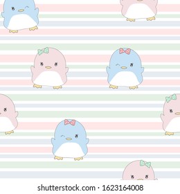 Seamless Pattern of Cute Cartoon Penguin Design on Pastel  background 