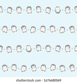 Seamless Pattern of Cute Cartoon Penguin Design on Light Blue Background