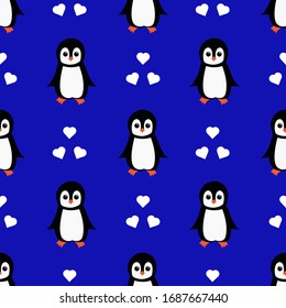Seamless pattern with cute cartoon penguin. Vector illustration.