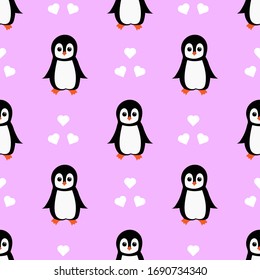 Seamless pattern with cute cartoon penguin. Vector illustration.