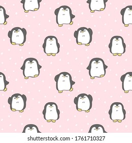 Seamless Pattern with Cute Cartoon Penguin Design on Pink Background
