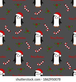 Seamless pattern with cute cartoon penguin. Vector illustration.	