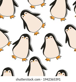 Seamless pattern with cute cartoon penguin for fabric print, textile, gift wrapping paper. colorful vector for kids, flat style