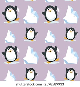 Seamless Pattern of Cute Cartoon Penguin