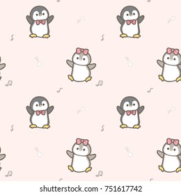 Seamless Pattern of Cute Cartoon Penguin Design
