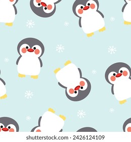 Seamless pattern with cute cartoon penguins for fabric print, textile, gift wrapping paper. children's colorful vector, flat style