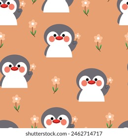 Seamless pattern with cute cartoon penguins for fabric print, textile, gift wrapping paper. children's colorful vector, flat style