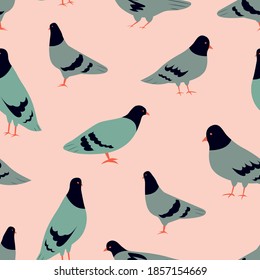 Seamless pattern with cute cartoon pigeions.