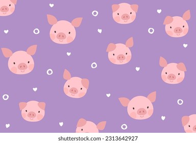 Seamless pattern with cute cartoon piggie vector illustration