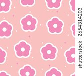 seamless pattern cute cartoon pink flower in pink background. cute floral wallpaper for gift wrap paper and fabric print