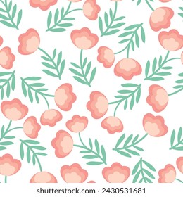 Patrón sin costura con flores rosas de dibujos animados lindos para la impresión de la tela, textil, papel de regalo de embalaje. vector colorido de los niños, estilo plano