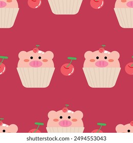 Seamless pattern with cute cartoon pink pigs in cups, for fabric prints, textiles, gift wrapping paper. children's colorful vector, flat style