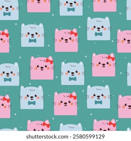 seamless pattern cute cartoon pink cat couple. cute animal pattern for wallpaper, background and gift wrap paper