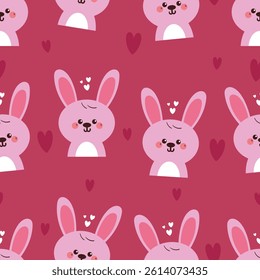 seamless pattern cute cartoon pink bunny with hearts. cute animal wallpaper and background
