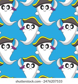 Seamless pattern with Cute cartoon Pirate Ghost