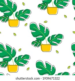 Seamless pattern with cute cartoon plant for fabric print, textile, gift wrapping paper. colorful vector for kids, flat style