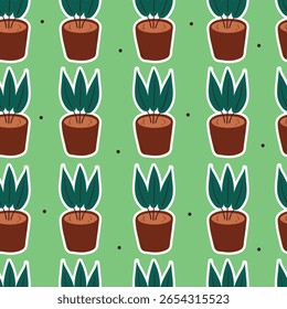 seamless pattern cute cartoon plant on the pot. cute botanical wallpaper for gift wrap paper and fabric print