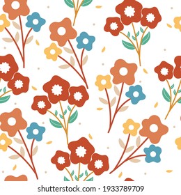 Seamless pattern with cute cartoon plants and flowers for fabric print, textile, gift wrapping paper. colorful vector for kids, flat style