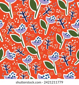 Seamless pattern with cute cartoon plants and flowers for fabric print, textile, gift wrapping paper. colorful vector for kids, flat style
