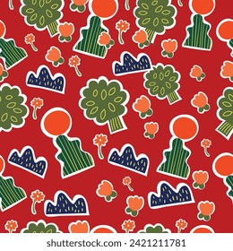 Seamless pattern with cute cartoon plants and flowers for fabric print, textile, gift wrapping paper. colorful vector for kids, flat style
