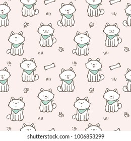 Seamless Pattern of Cute Cartoon Puppy Design on Light Pink Background