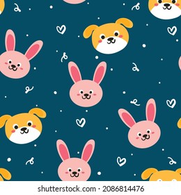 Seamless pattern cute cartoon of puppy and bunny. spring collection wallpaper, for fabric print and scarf
