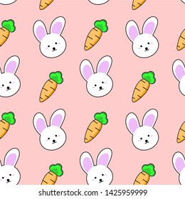 seamless pattern with cute cartoon rabbit and carrot design on red background