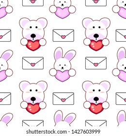 seamless pattern with cute cartoon rabbit and bear design on white background