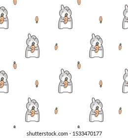 Seamless Pattern of Cute Cartoon Rabbit and Carrot Design on White Background