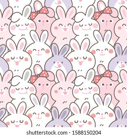 Seamless Pattern of Cute Cartoon Rabbit Illustration Design