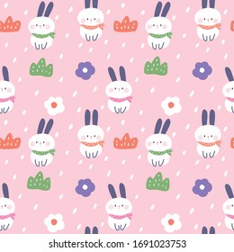 Seamless Pattern of Cute Cartoon Rabbit Design on Pink Background