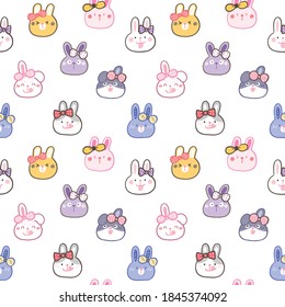 Seamless Pattern with Cute Cartoon Rabbit Face Design on White Background