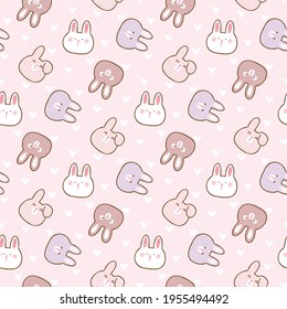 Seamless Pattern with Cute Cartoon Rabbit Face Illustration Design on Light Pink Background