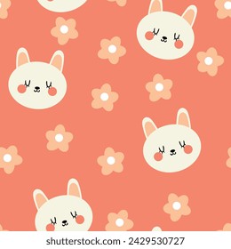 Seamless pattern with cute cartoon rabbit for fabric print, textile, gift wrapping paper. children's colorful vector, flat style