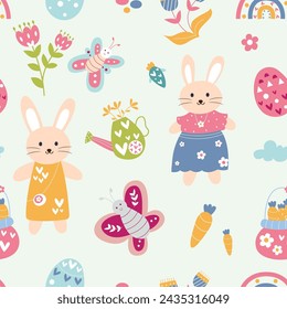 Seamless pattern of cute cartoon rabbit illustration