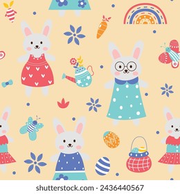 Seamless pattern of cute cartoon rabbit illustration