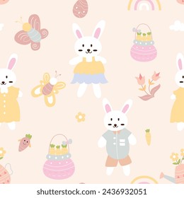 Seamless pattern of cute cartoon rabbit illustration