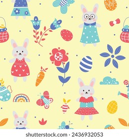 Seamless pattern of cute cartoon rabbit illustration