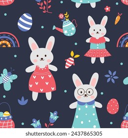 Seamless pattern of cute cartoon rabbit illustration
